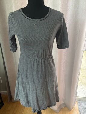 Striped Black and White Midi Dress with Short Sleeves